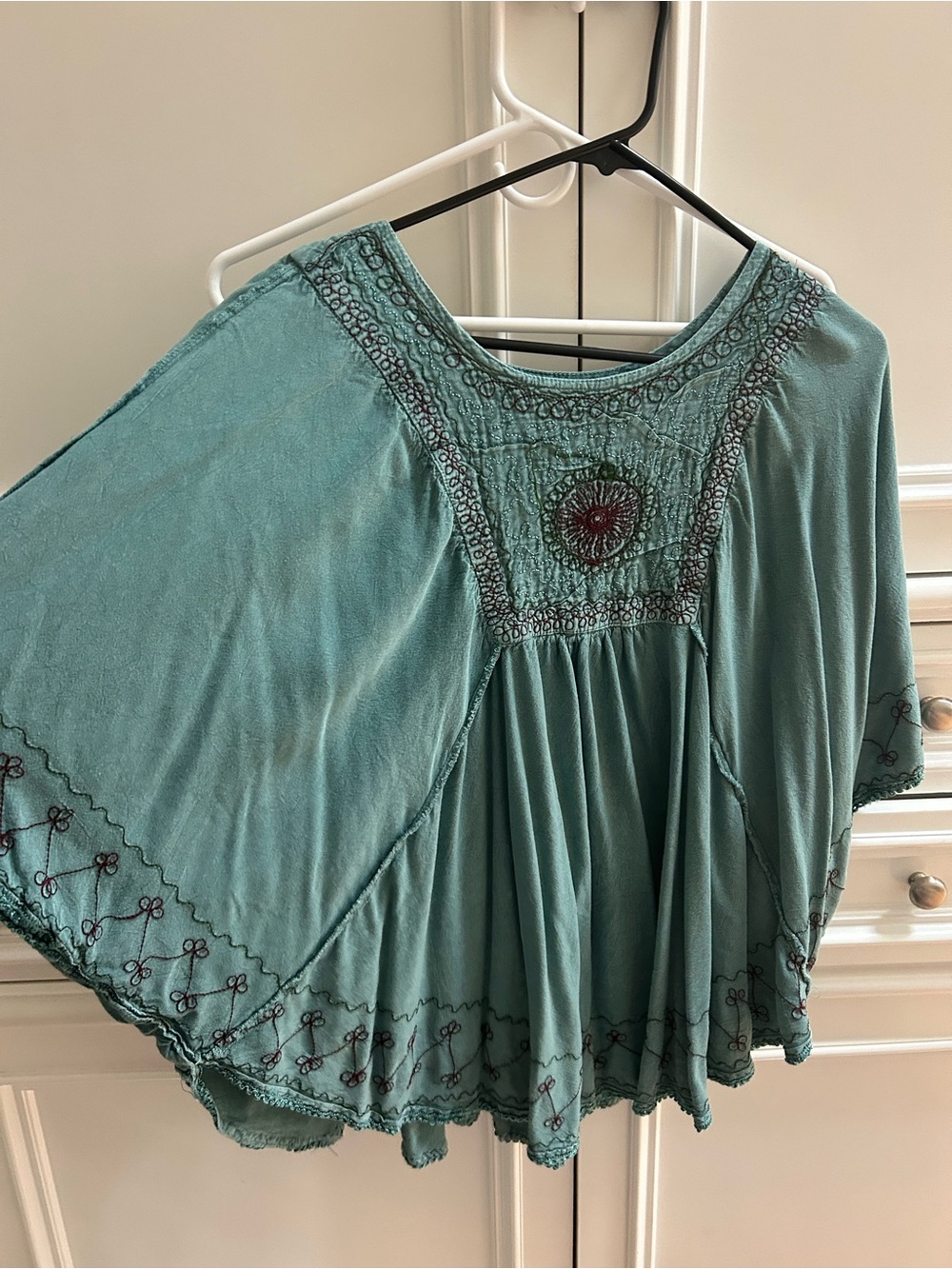 Mountain Girl Clothing Embroidered Teal Boho Peasant Top - one size